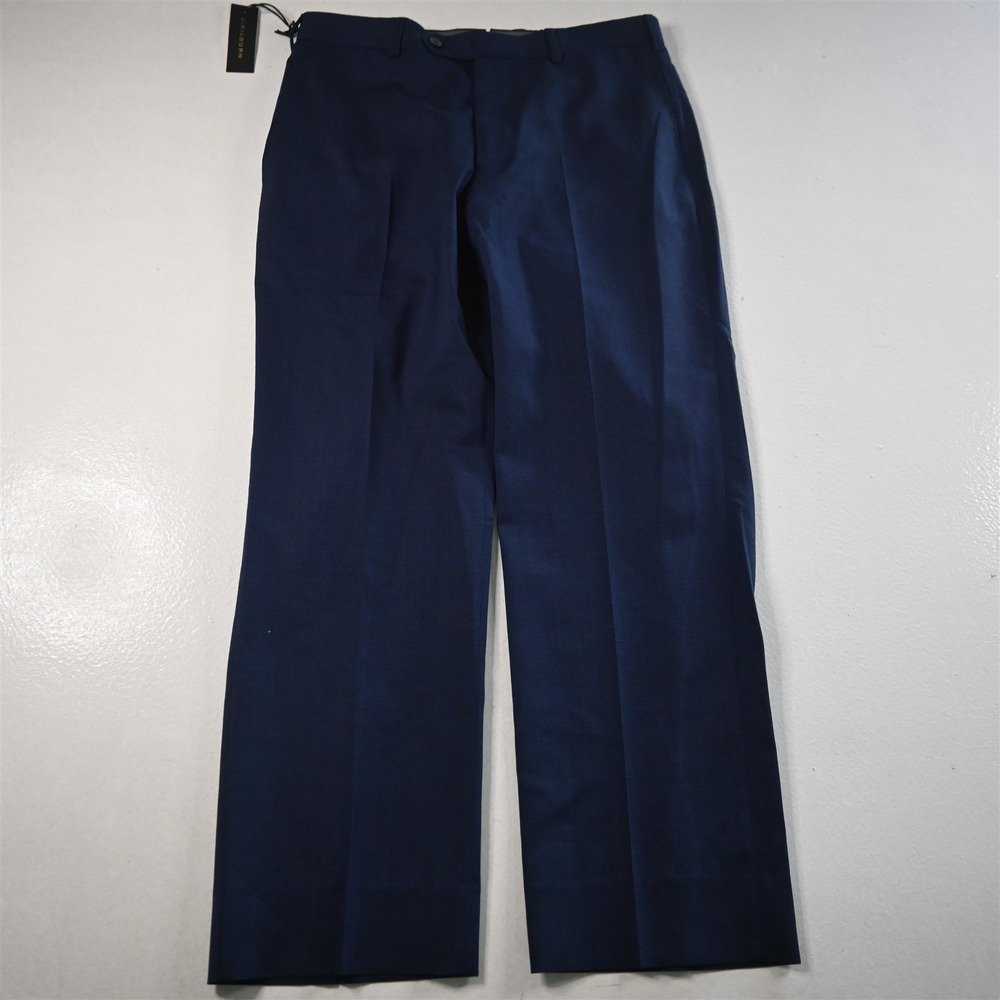 Vitale Barberis 30x29 Blue Sharkskin 100% Wool‎ Flat Front Straight Mens Pants